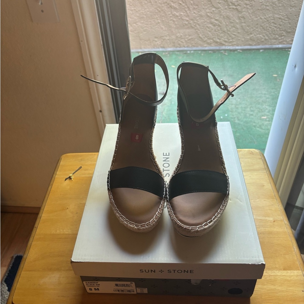 Sun + Stone Black Espadrille Wedges